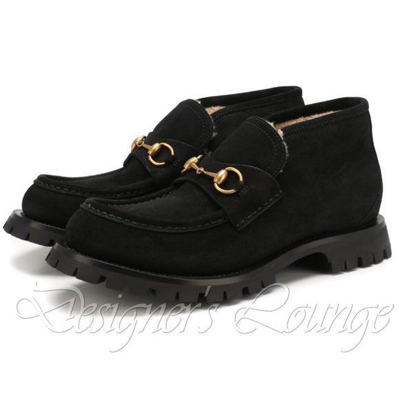 ⚡️SOLD! NEW GUCCI Horsebit Black Suede Shearling Bee Loafer Ankle Boot 8G/US 8.5 - Picture 3 of 10